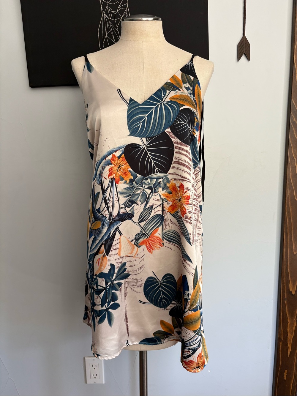 Forever 21 Cream Floral Print dress with Blue and Orange Accents
